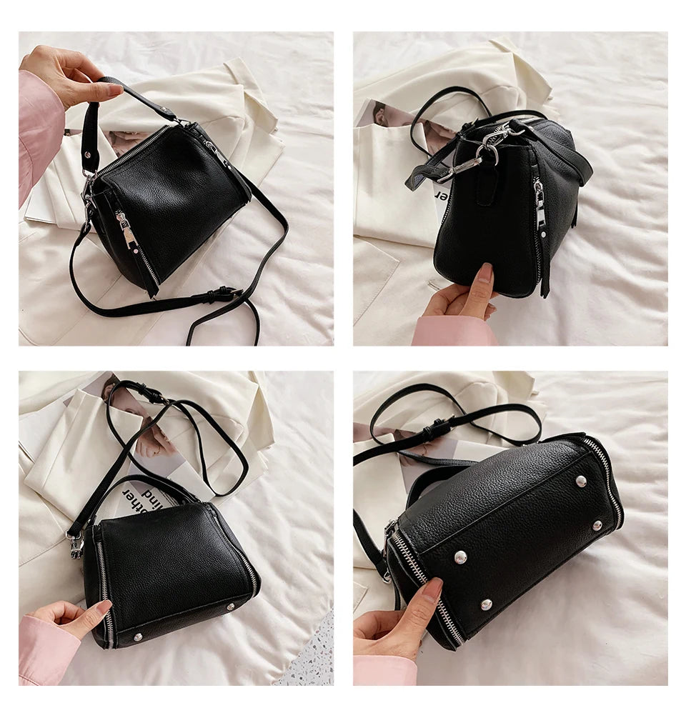 SOFIA - Grained Leather Hand Bag with Shoulder Strap - Image 4