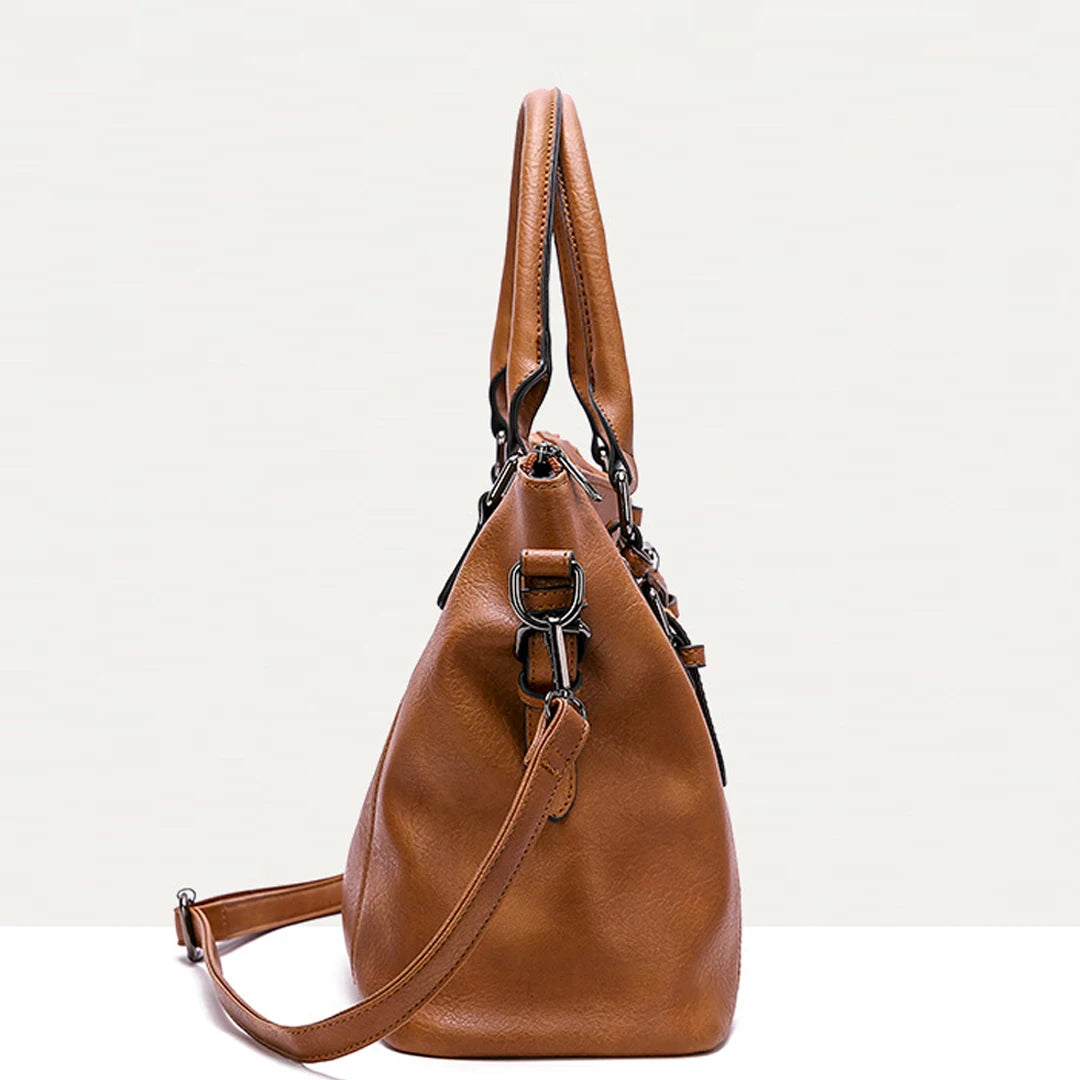 ERATO - Large Capacity Vintage Soft Leather Hand Bag with Shoulder Strap - Image 2