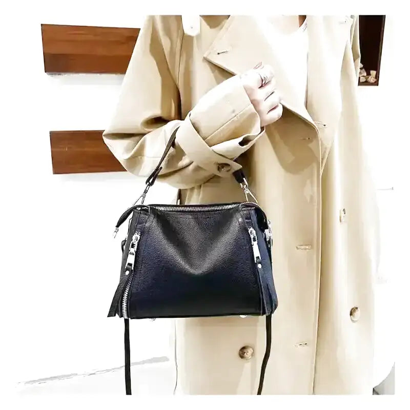 SOFIA - Grained Leather Hand Bag with Shoulder Strap - Image 7