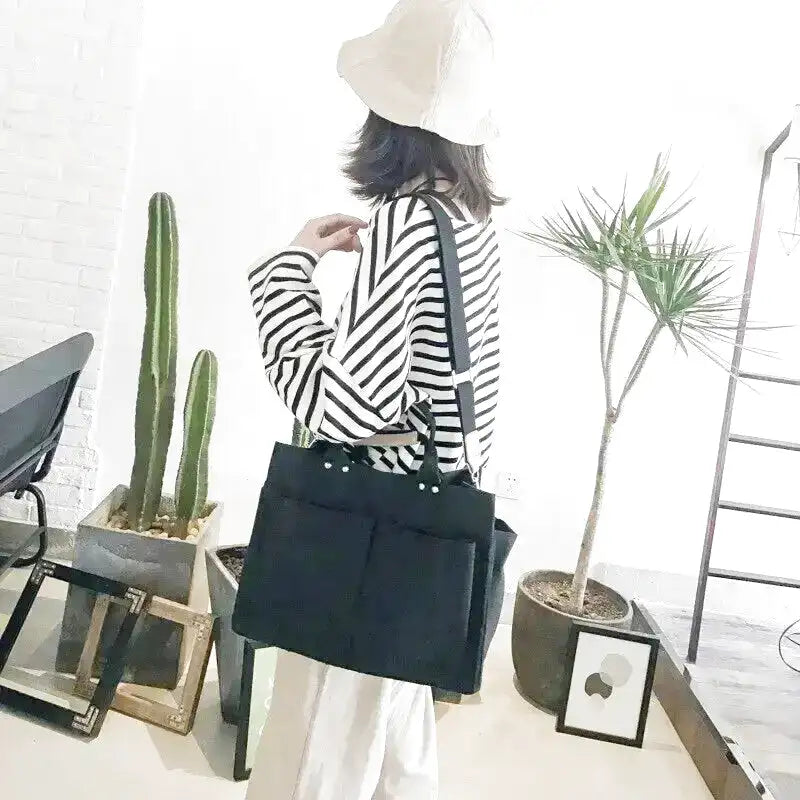 TERPSICHORE - Large Multipocket Hand Bag in Solid Canvas - Image 2