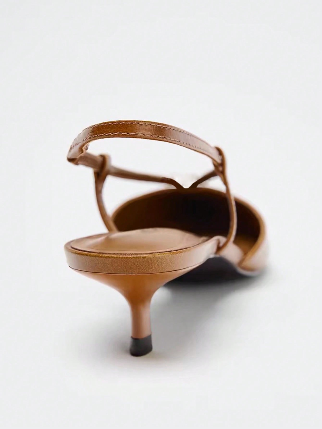 Women's Brown Leather Decorated Block Heel - Image 3
