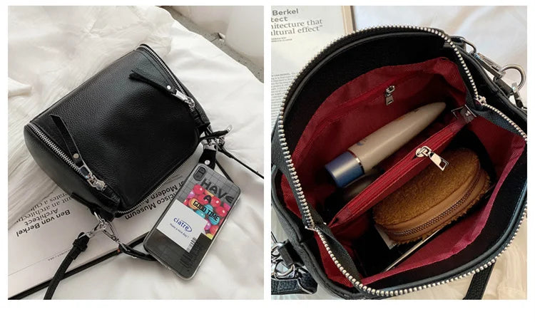 SOFIA - Grained Leather Hand Bag with Shoulder Strap - Image 5