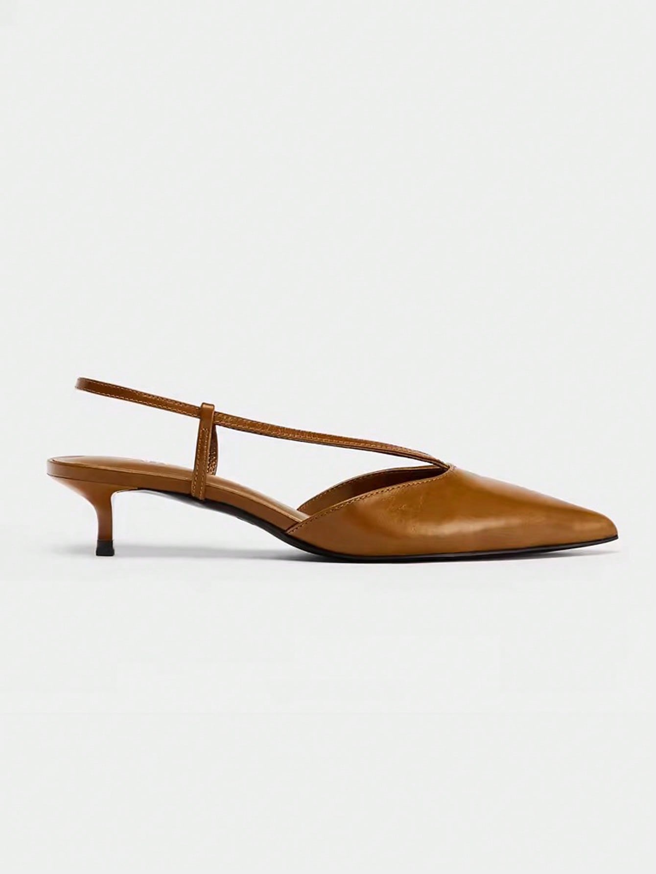 Women's Brown Leather Decorated Block Heel - Image 2