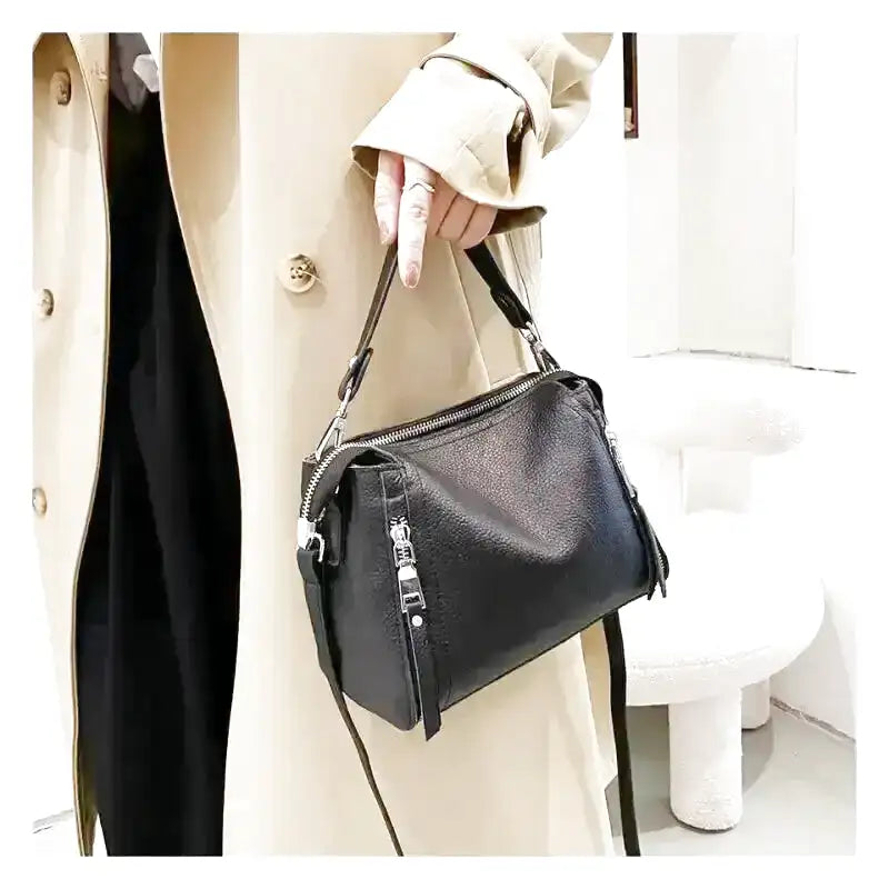 SOFIA - Grained Leather Hand Bag with Shoulder Strap - Image 6
