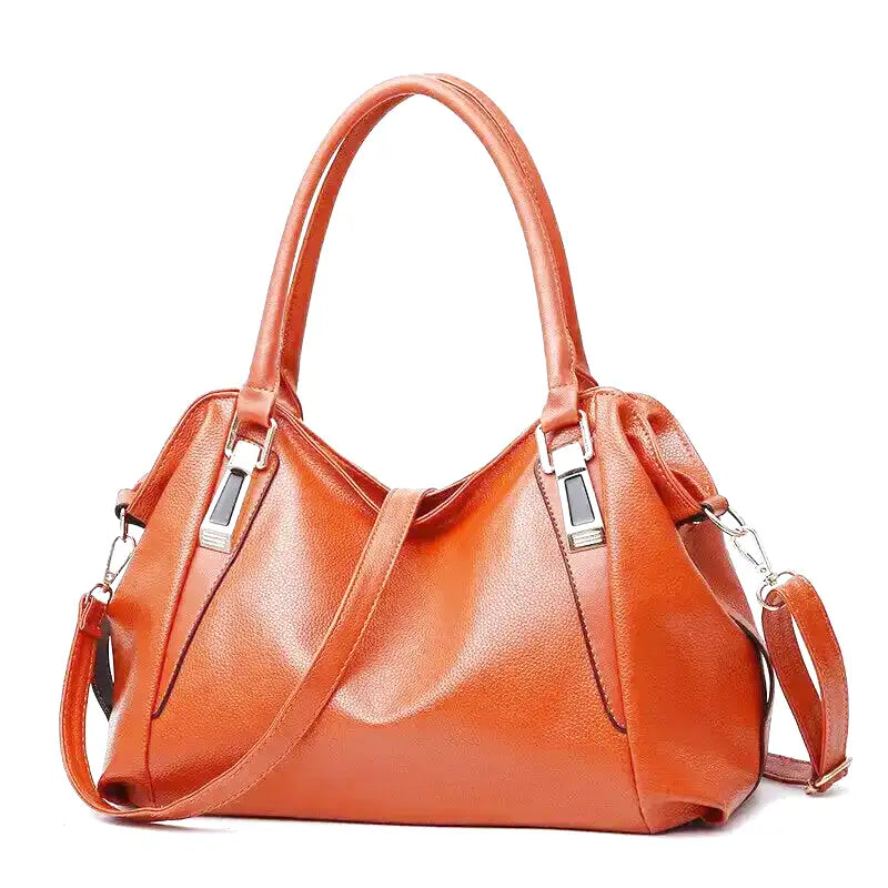 PLYMONIE - Large Capacity Simple Grained Leather Hand Bag - Image 2