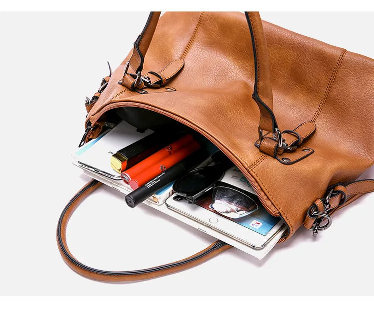 ERATO - Large Capacity Vintage Soft Leather Hand Bag with Shoulder Strap - Image 3