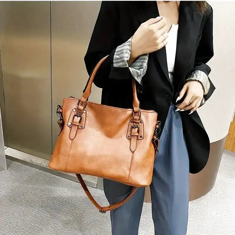 ERATO - Large Capacity Vintage Soft Leather Hand Bag with Shoulder Strap - Image 6